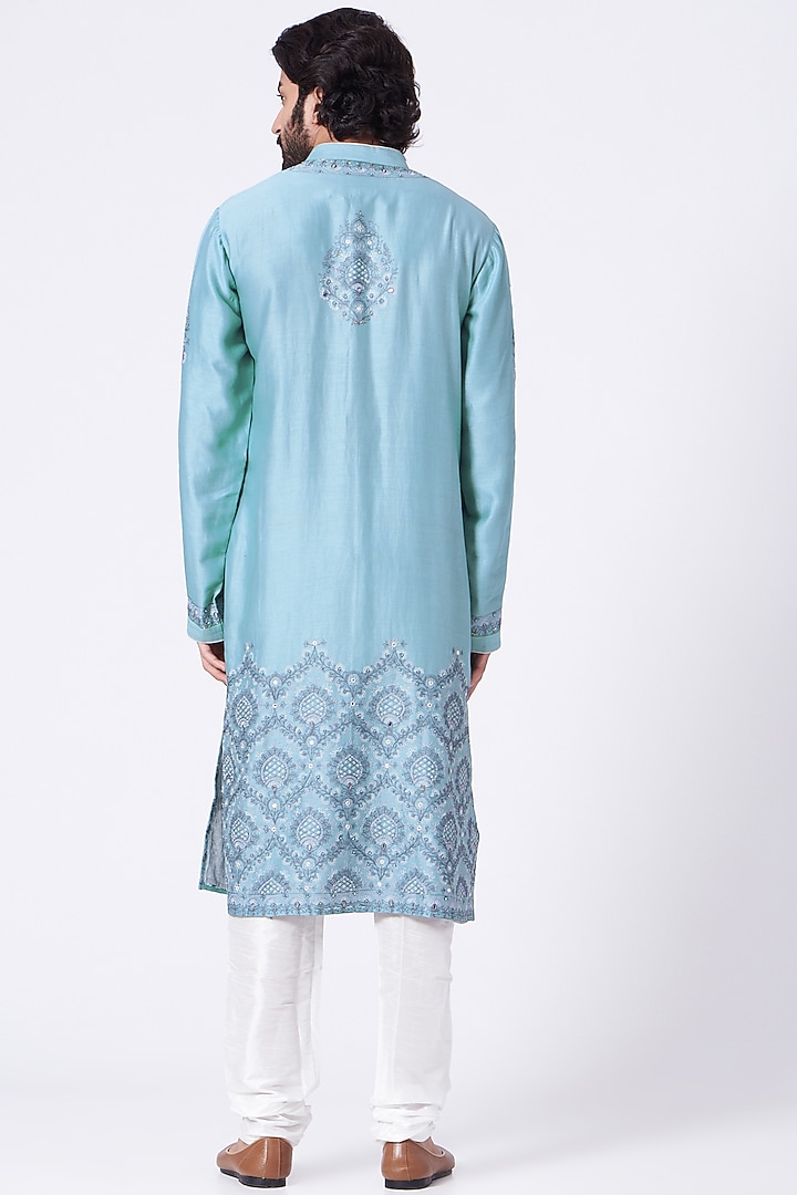 Sky Blue Hand Embroidered Kurta Set by Rar Studio Men at Pernia's Pop Up Shop