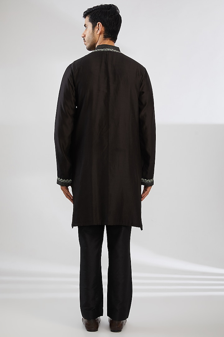 Black Chanderi Zari Embroidered Kurta Set by Rar Studio Men at Pernia's Pop Up Shop