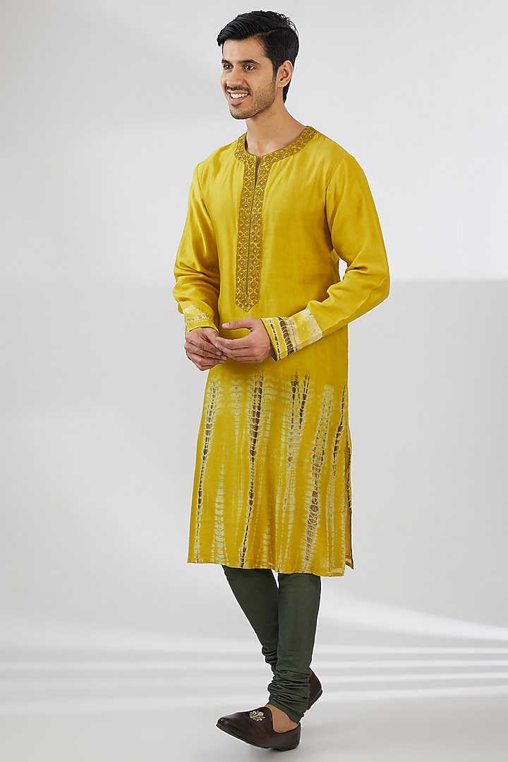 Mustard Silk & Cotton Dori Embroidered Nehru Jacket Set by Rar Studio Men at Pernia's Pop Up Shop