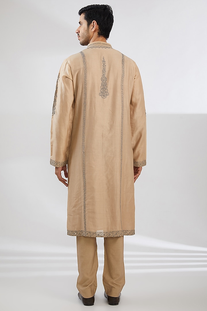 Beige Silk & Cotton Dori Embroidered Nehru Jacket Set by Rar Studio Men at Pernia's Pop Up Shop
