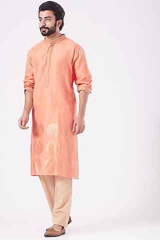 Coral Chanderi Handloom Kurta by Rar Studio Men