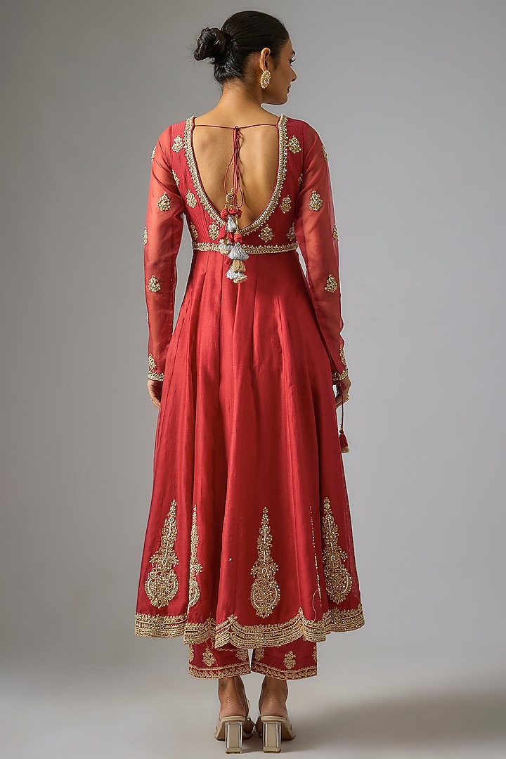 Maroon Chanderi Silk Dori Embroidered Wedding Anarkali Set by RAR Studio at Pernia's Pop Up Shop