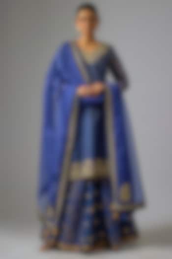 Indigo Chanderi Silk Embroidered Wedding Sharara Set by RAR Studio at Pernia's Pop Up Shop
