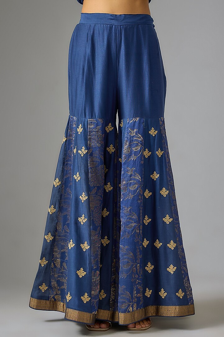 Indigo Chanderi Silk Embroidered Wedding Sharara Set by RAR Studio at Pernia's Pop Up Shop