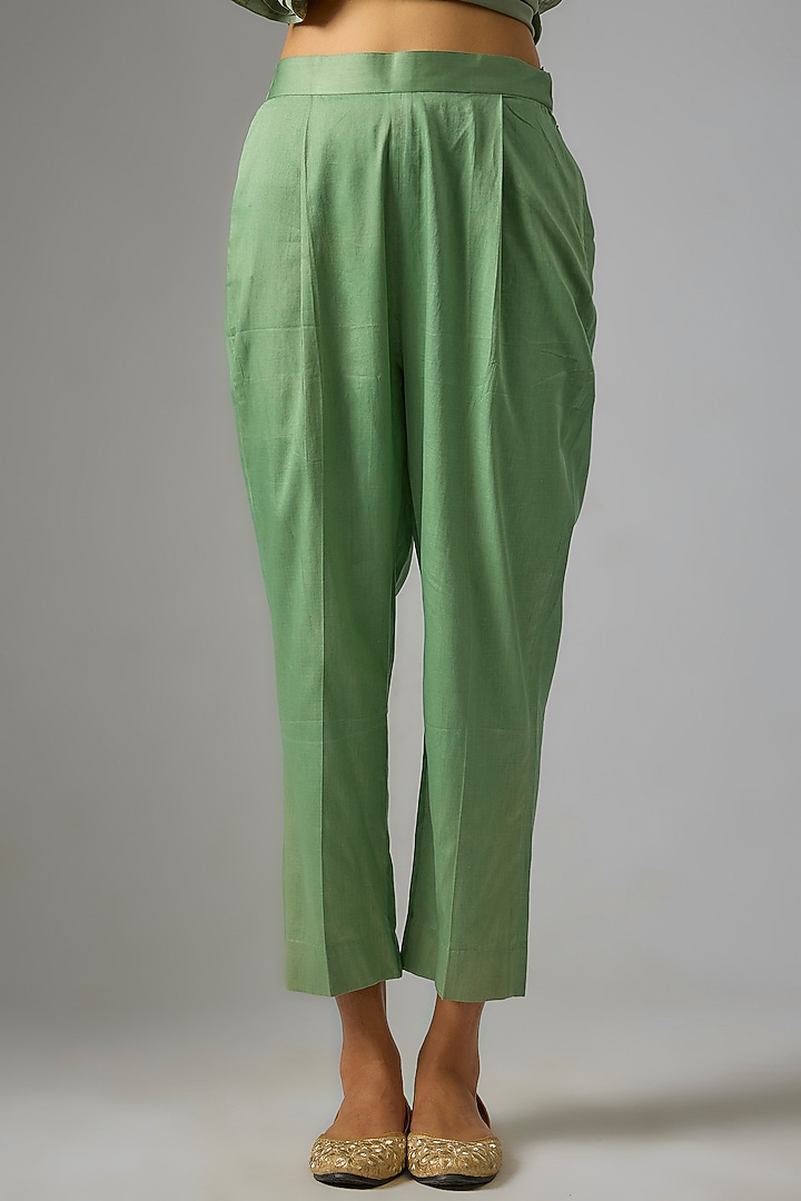 Moss Green Chanderi Silk Embroidered Jacket Kurta Set by RAR Studio at Pernia's Pop Up Shop