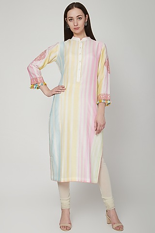 White Embroidered & Striped Tunic by RAR Studio