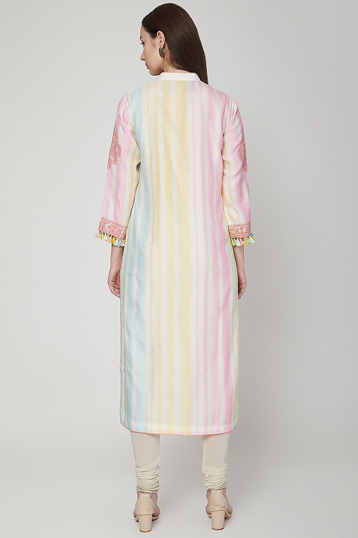 White Embroidered & Striped Tunic by RAR Studio at Pernia's Pop Up Shop