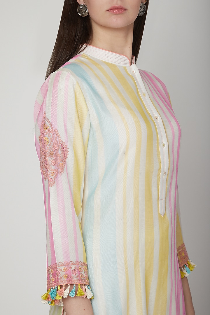White Embroidered & Striped Tunic by RAR Studio at Pernia's Pop Up Shop