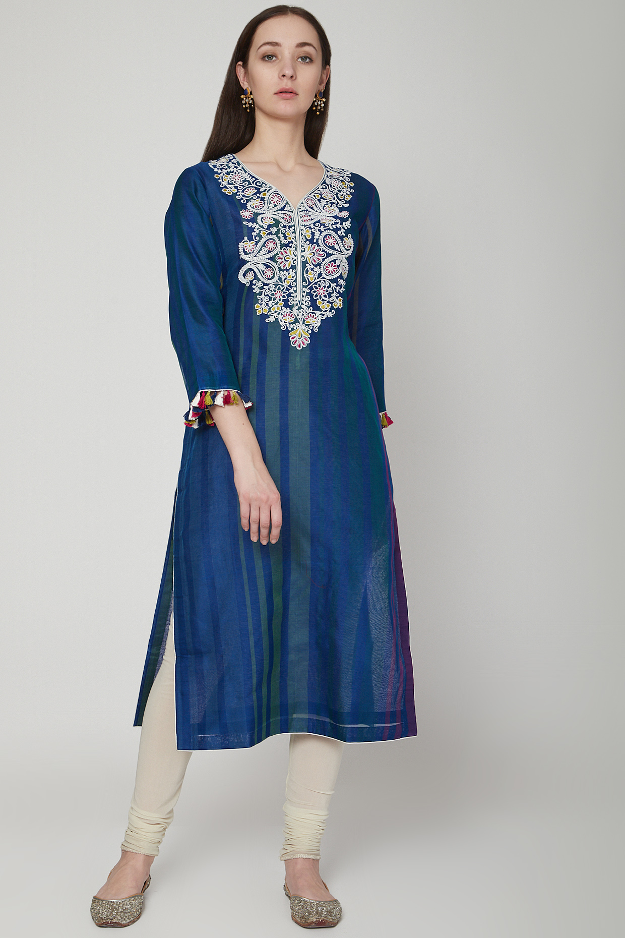 Cobalt Blue Embroidered & Striped Tunic by RAR Studio at Pernia's Pop Up Shop
