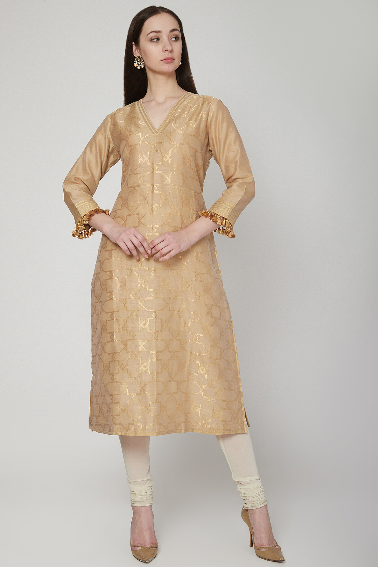 Nude Chanderi Jaali Tunic by RAR Studio at Pernia's Pop Up Shop