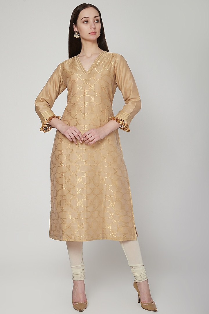Nude Chanderi Jaali Tunic by RAR Studio at Pernia's Pop Up Shop