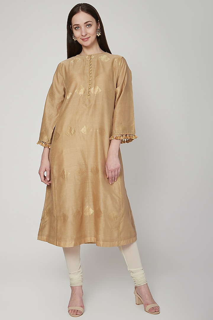 Nude Chanderi Flared Tunic by RAR Studio at Pernia's Pop Up Shop