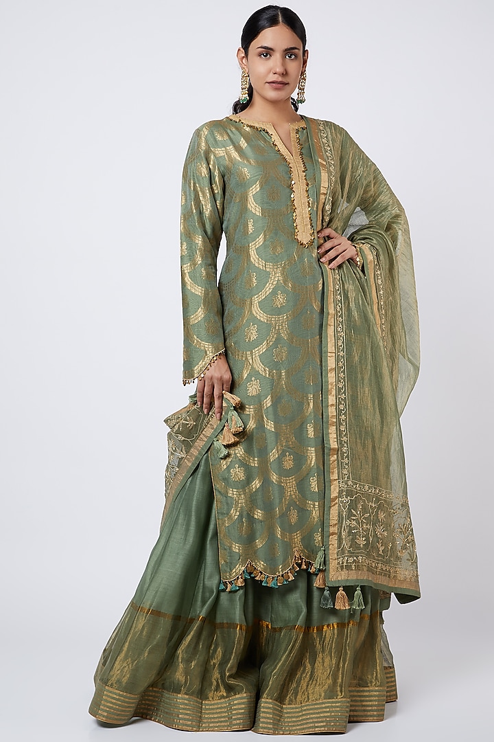 Olive Green Scalloped Anarkali Set by RAR Studio