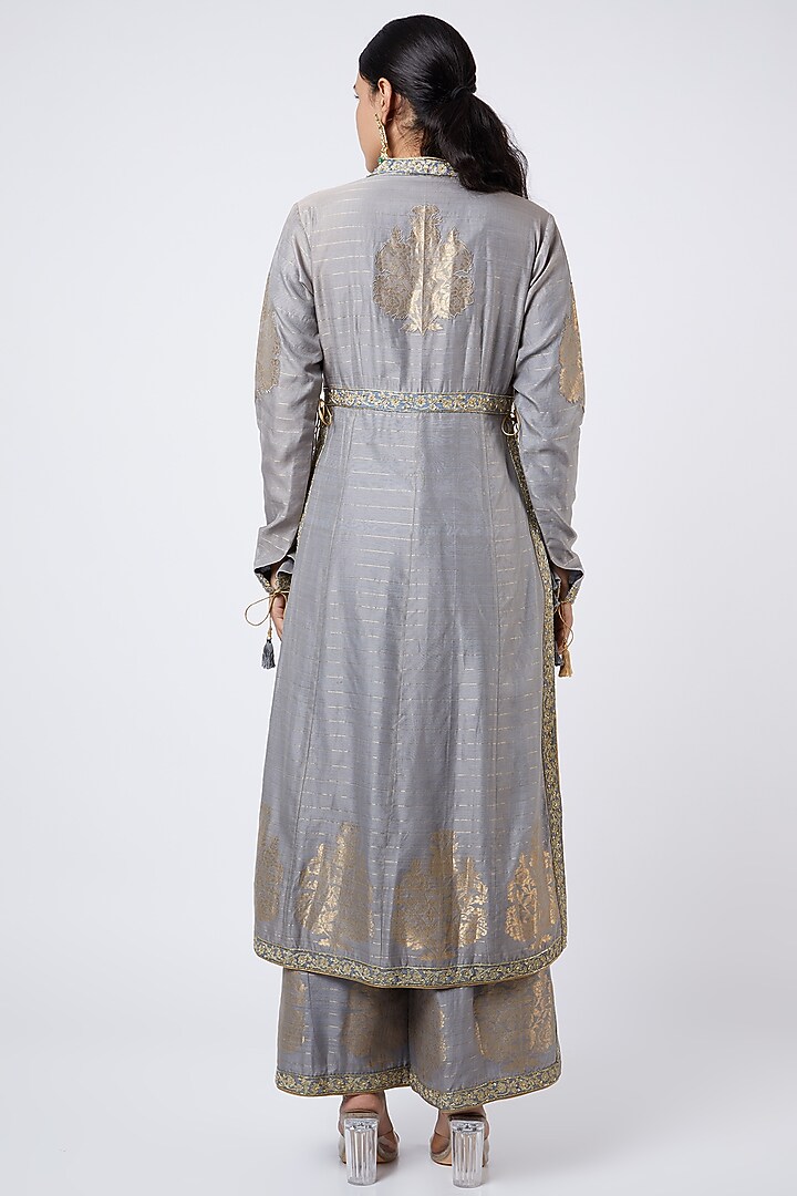 Grey Woven Wedding Anarkali Set by RAR Studio at Pernia's Pop Up Shop