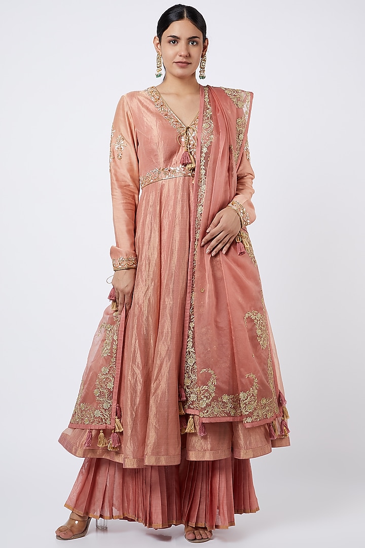 Peach Chanderi Anarkali Set by RAR Studio at Pernia's Pop Up Shop