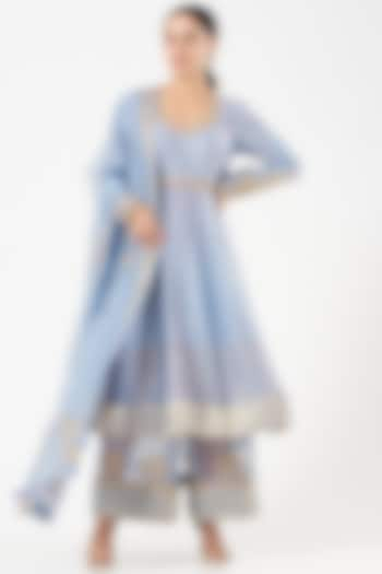 Pale Blue Hand Embroidered Anarkali Set by Rar Studio at Pernia's Pop Up Shop