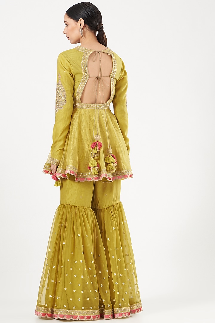 Mustard Hand Embroidered Wedding Sharara Set by Rar Studio at Pernia's Pop Up Shop