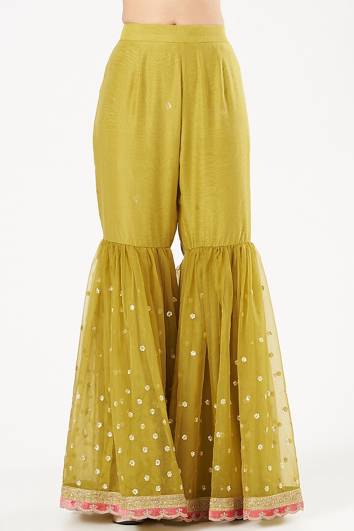 Mustard Hand Embroidered Wedding Sharara Set by Rar Studio at Pernia's Pop Up Shop