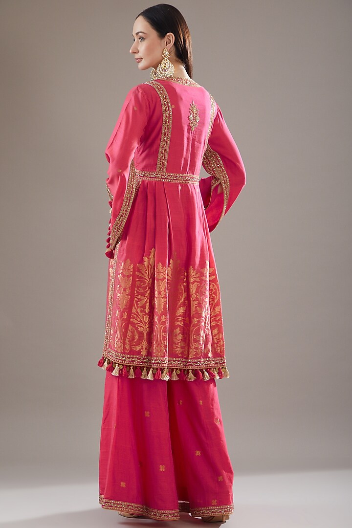Peach Chanderi Embroidered Wedding Anarkali Set by RAR Studio at Pernia's Pop Up Shop