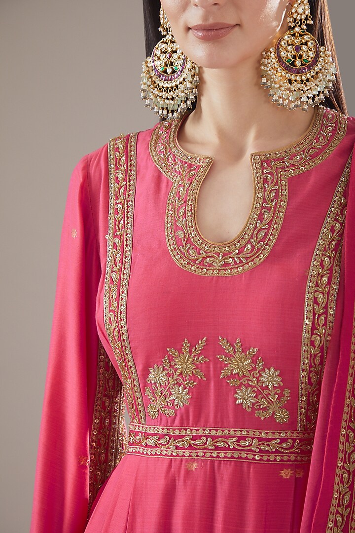Peach Chanderi Embroidered Wedding Anarkali Set by RAR Studio at Pernia's Pop Up Shop