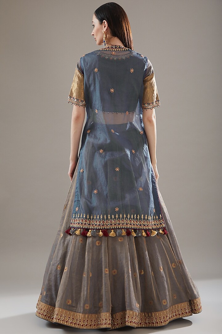 Grey Chanderi Embroidered Jacket Bridal Lehenga Set by RAR Studio at Pernia's Pop Up Shop