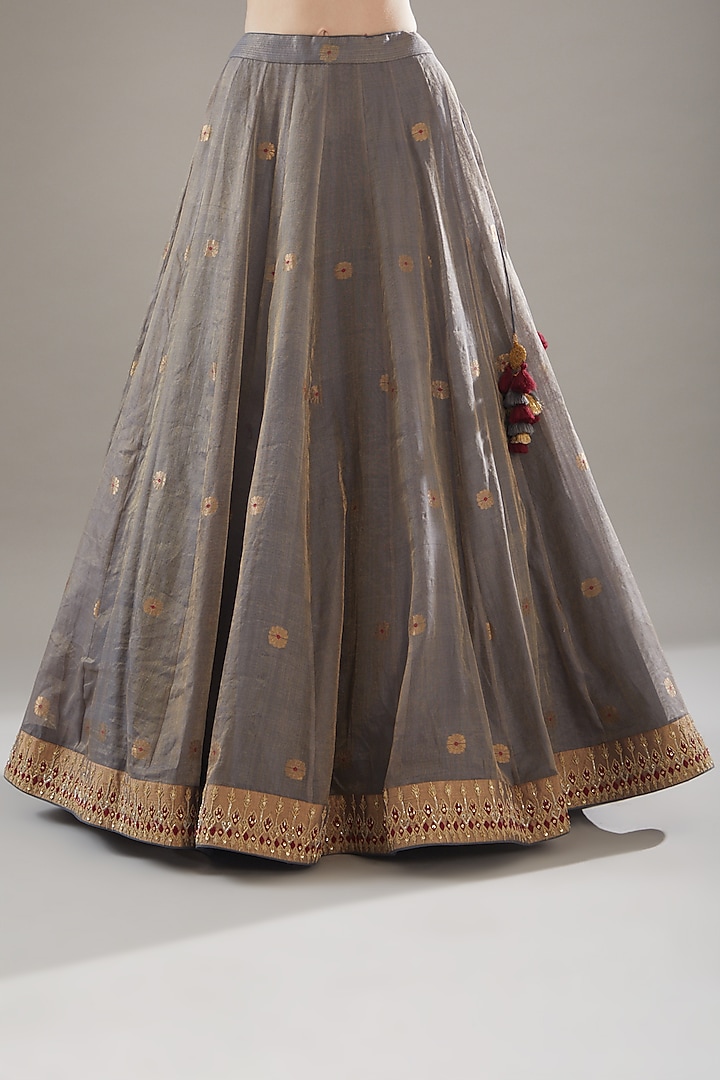 Grey Chanderi Embroidered Jacket Bridal Lehenga Set by RAR Studio at Pernia's Pop Up Shop