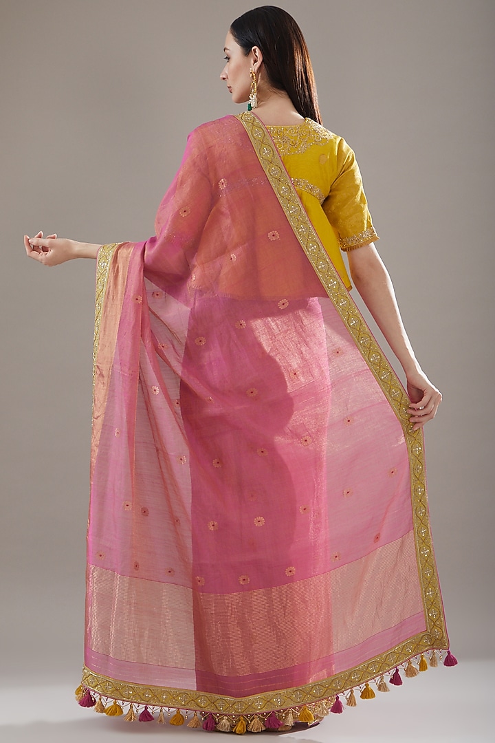 Magenta Chanderi Embroidered Reception Saree Set by RAR Studio at Pernia's Pop Up Shop