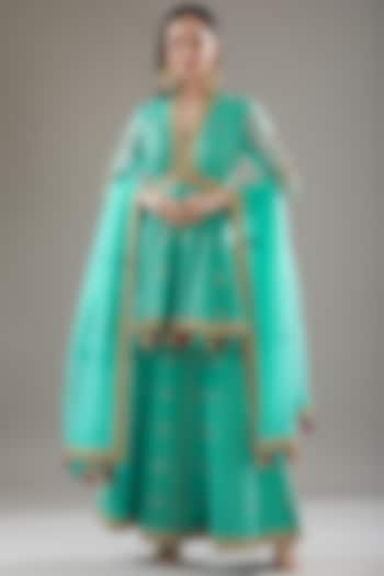 Turquoise Chanderi Sharara Set by RAR Studio at Pernia's Pop Up Shop