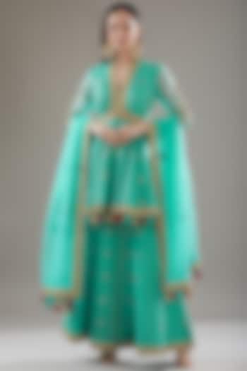 Turquoise Chanderi Sharara Set by RAR Studio