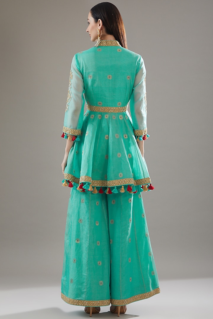 Turquoise Chanderi Wedding Sharara Set by RAR Studio at Pernia's Pop Up Shop