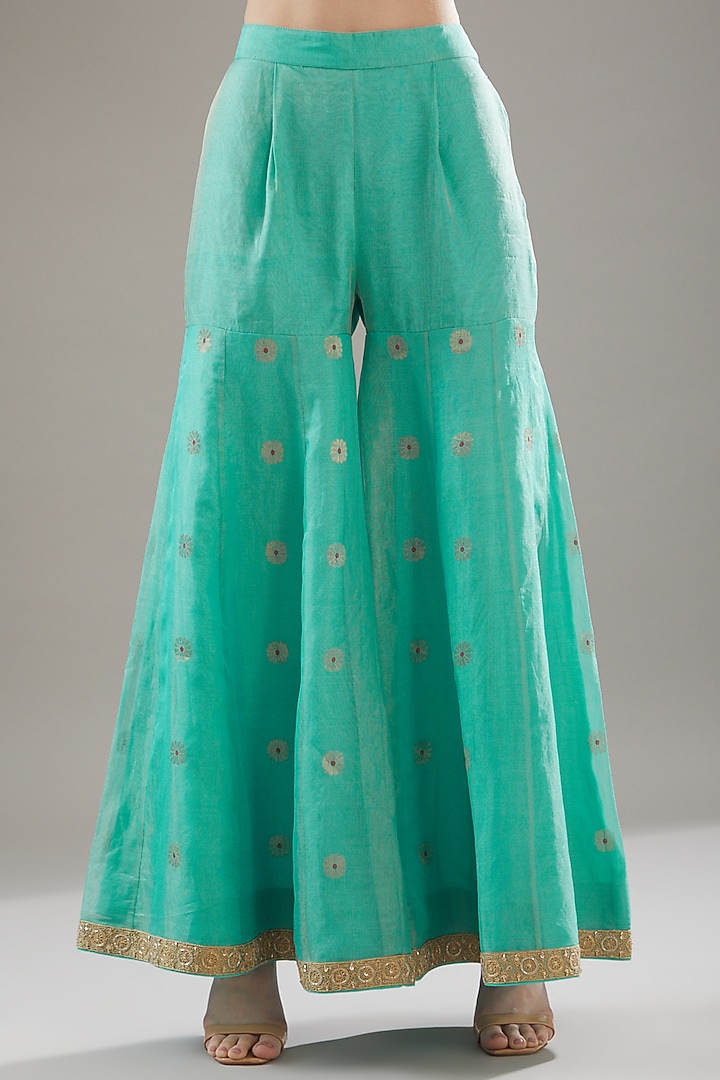 Turquoise Chanderi Wedding Sharara Set by RAR Studio at Pernia's Pop Up Shop