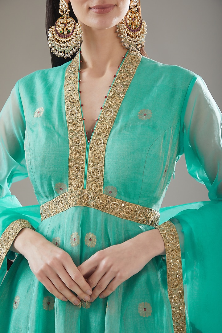 Turquoise Chanderi Wedding Sharara Set by RAR Studio at Pernia's Pop Up Shop