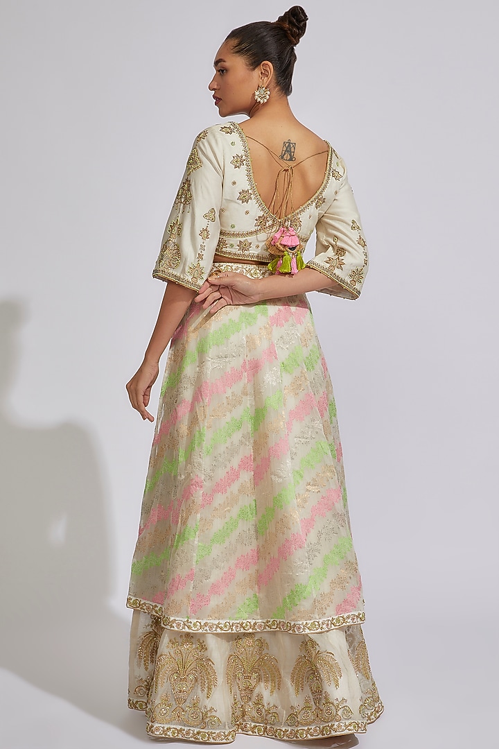 Ivory Chanderi Embroidered Wedding Lehenga Set by RAR Studio at Pernia's Pop Up Shop