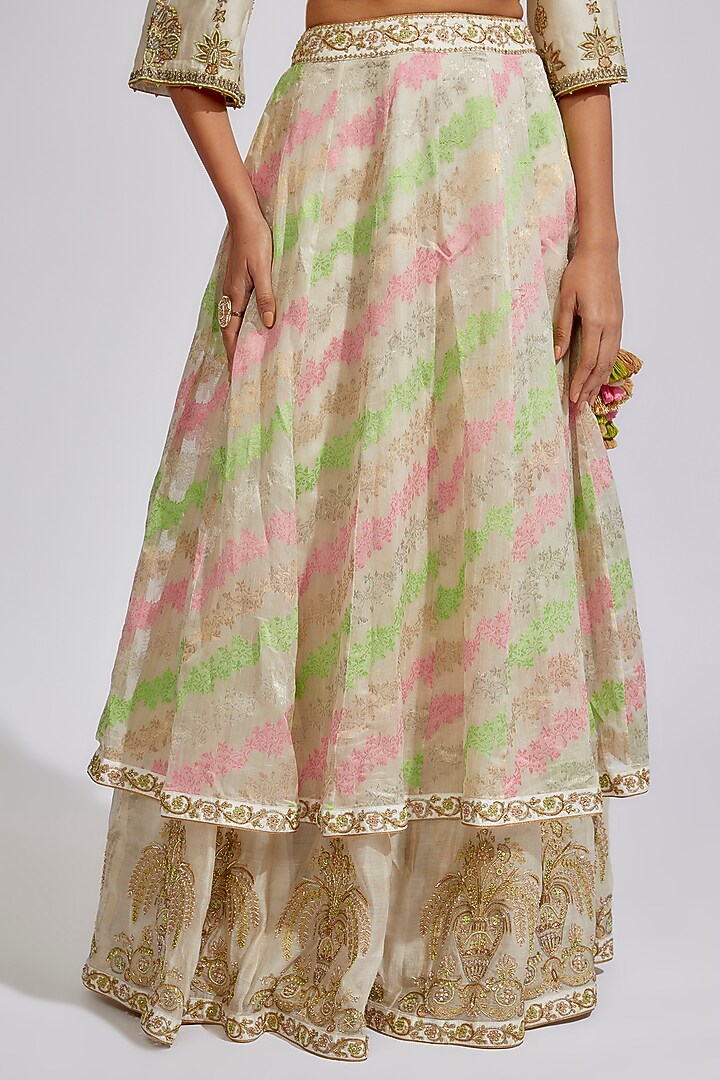 Ivory Chanderi Embroidered Wedding Lehenga Set by RAR Studio at Pernia's Pop Up Shop