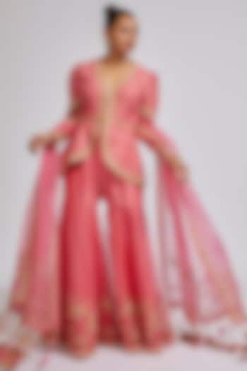 Pink Chanderi Woven Sharara Set by RAR Studio