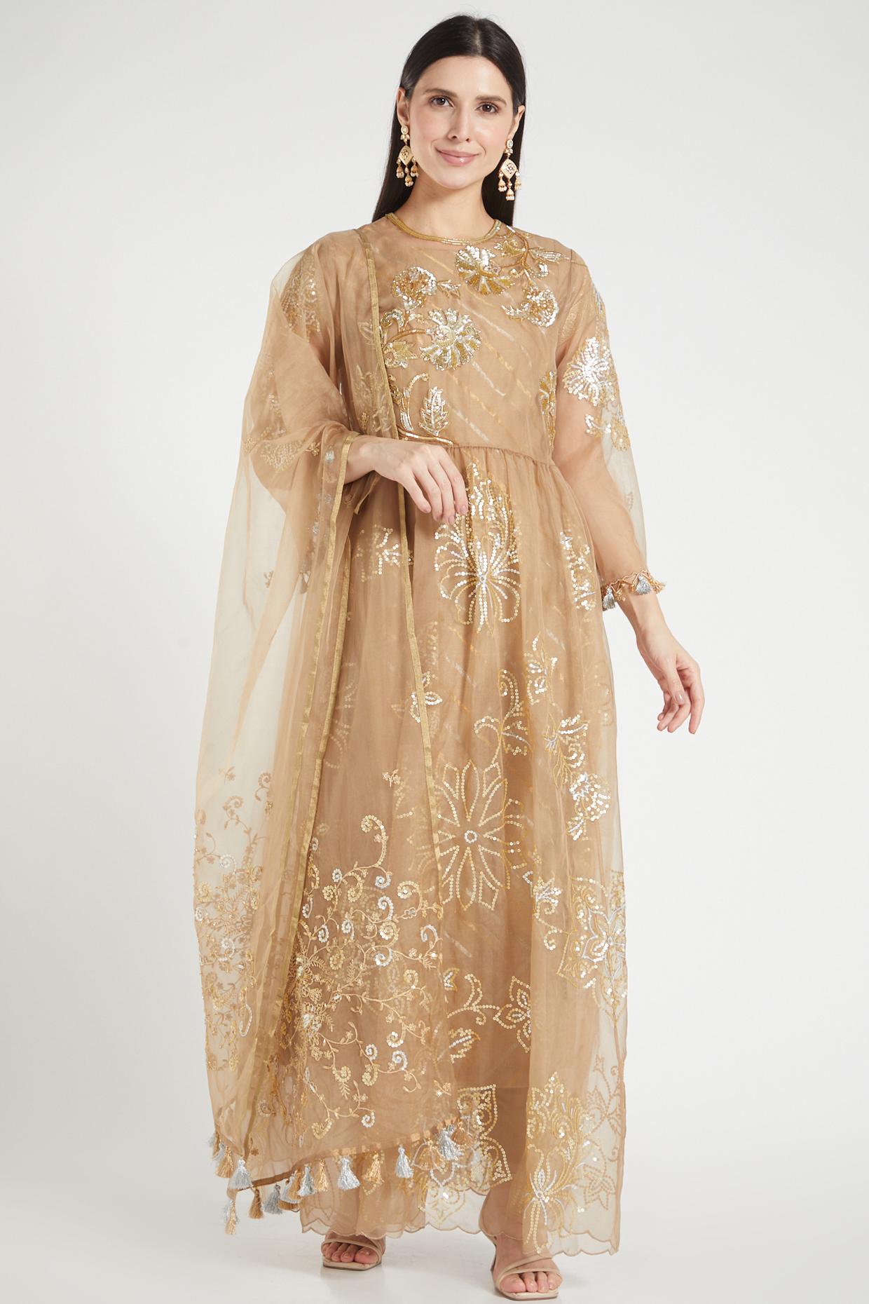 Beige Embroidered Anarkali Set by RAR Studio