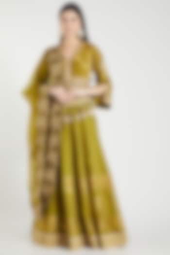 Olive Green Embroidered Wedding Lehenga Set by RAR Studio at Pernia's Pop Up Shop