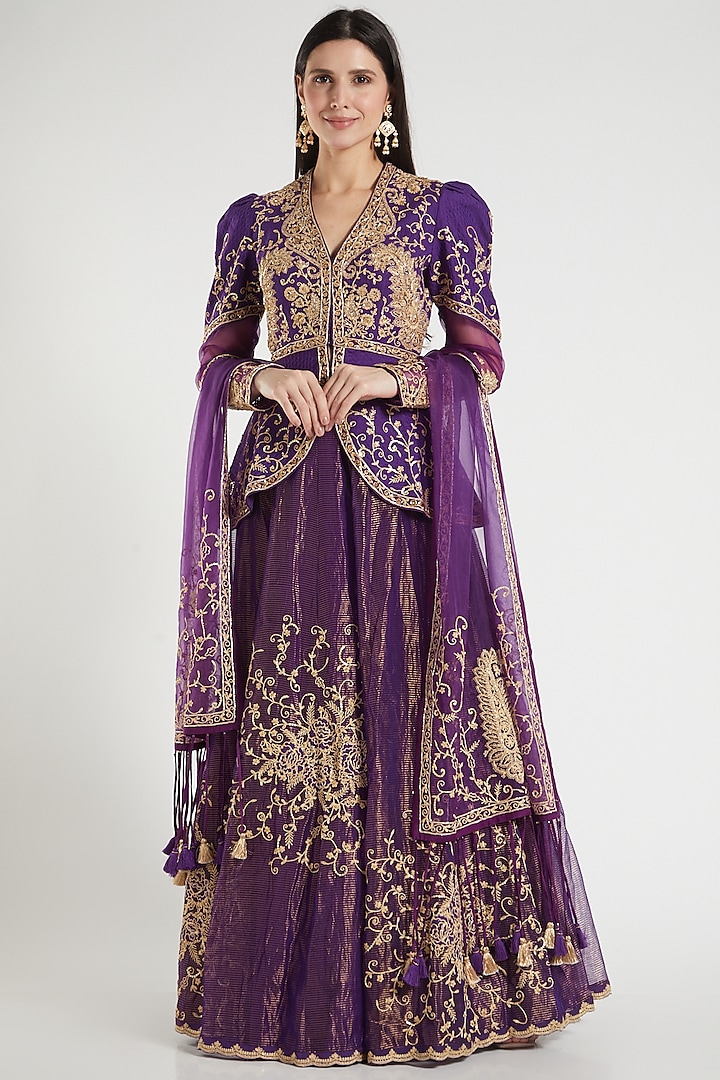 Purple Embroidered Bridal Lehenga Set by RAR Studio at Pernia's Pop Up Shop