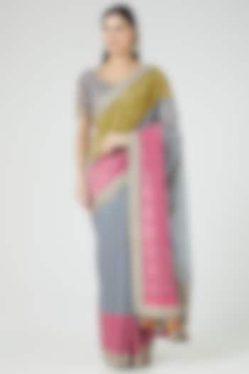 Grey Handloom Chanderi Saree Set by Rar Studio