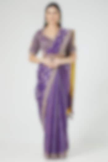 Purple Handloom Chanderi Zari Woven Saree Set by Rar Studio