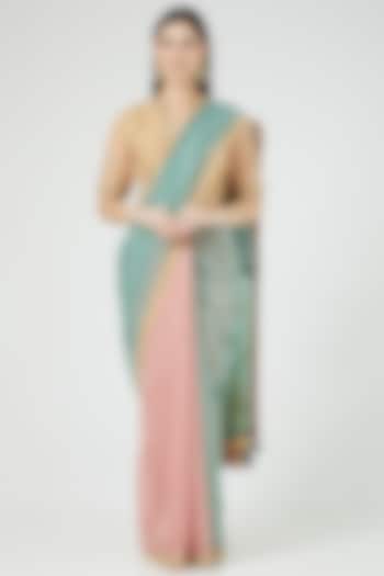 Multi-Colored Handloom Chanderi & Organza Hand Embroidered Wedding Saree Set by Rar Studio at Pernia's Pop Up Shop