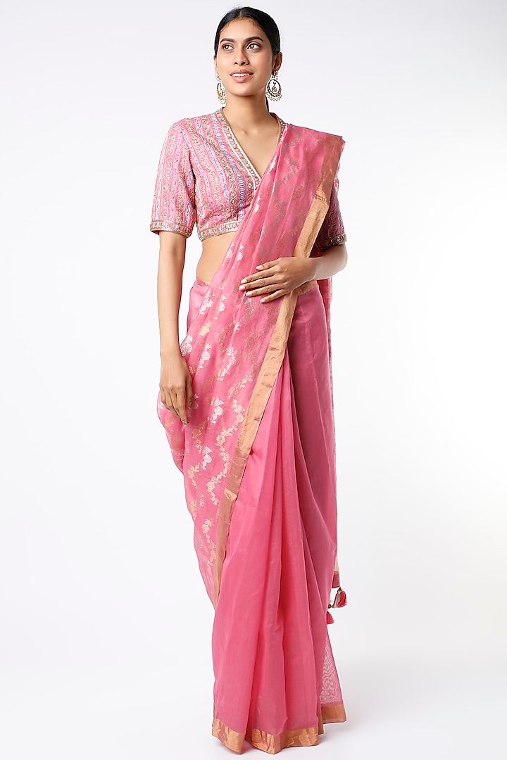 Blush Pink Embroidered Saree Set by Rar Studio