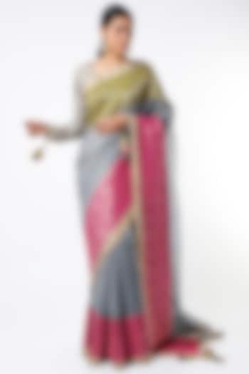 Grey Silk & Chanderi Saree Set by Rar Studio at Pernia's Pop Up Shop