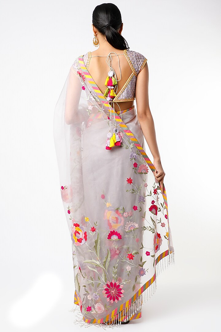 Grey Embroidered Wedding Saree Set by Rar Studio at Pernia's Pop Up Shop