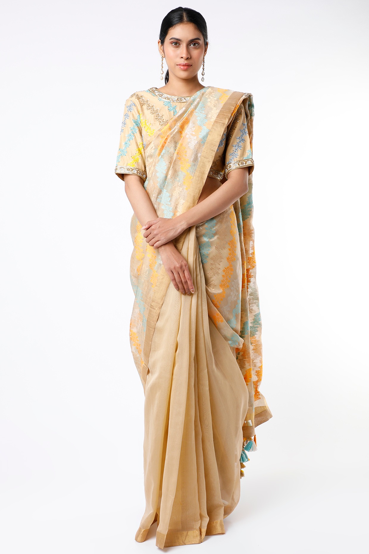 Beige Raw Silk Saree – Panaash Saree