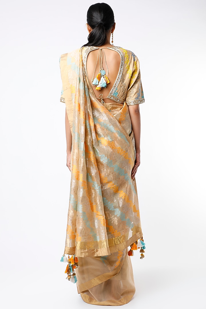 Beige Silk Wedding Saree Set by Rar Studio at Pernia's Pop Up Shop