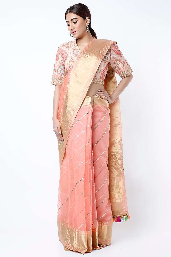 Blush Pink Hand Embroidered Saree Set by Rar Studio
