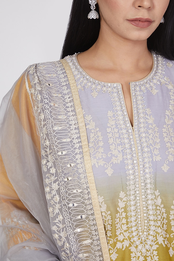 Grey Ombre Hand Embroidered Kurta Set by RAR Studio at Pernia's Pop Up Shop