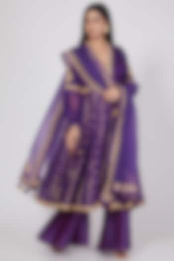 Purple Hand Embroidered Anarkali Set by RAR Studio