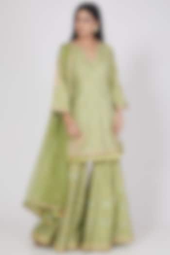Mint Green Hand Embroidered Sharara Set by RAR Studio
